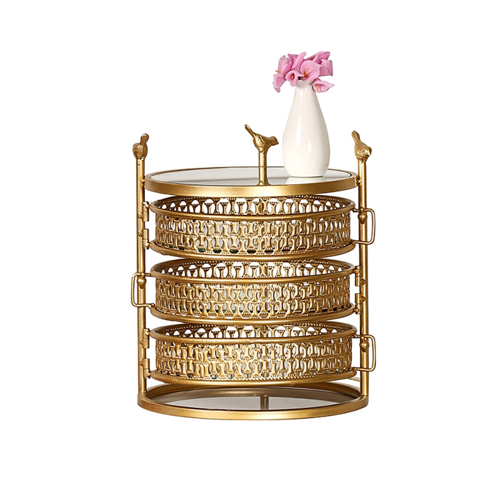 Round Hollow Makeup Organiser Jewelry Box with 3 Drawers window image