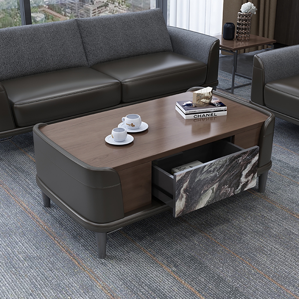 Modern Rectangular Coffee Table with Drawer Metal Legs Accent Table window image