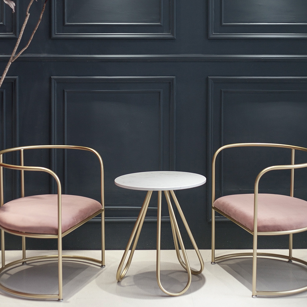 White Round Bar Table with Marble Top & Gold Base window image