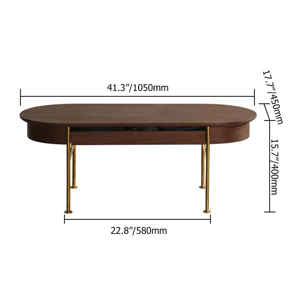 Walnut Oval Coffee Table with Drawer Wooden Top & Stainless Steel Legs window image