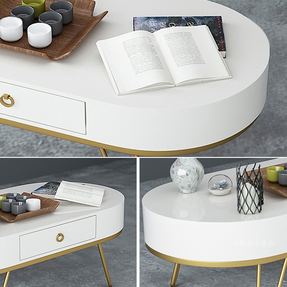 Modern White Coffee Table with Drawer Wooden Frame & Gold Metal Legs window image