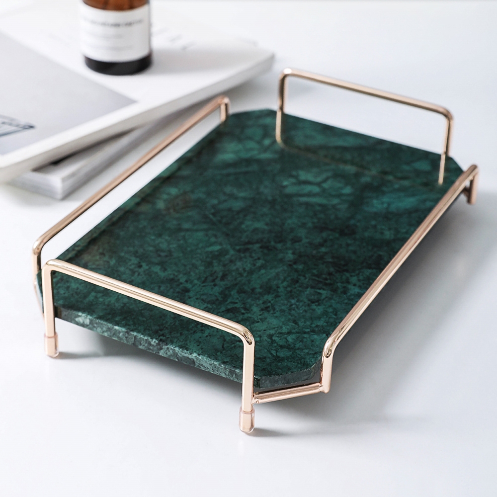 Nordic Metal Octagonal Desk Organizer Storage Marble Tray with Handles window image