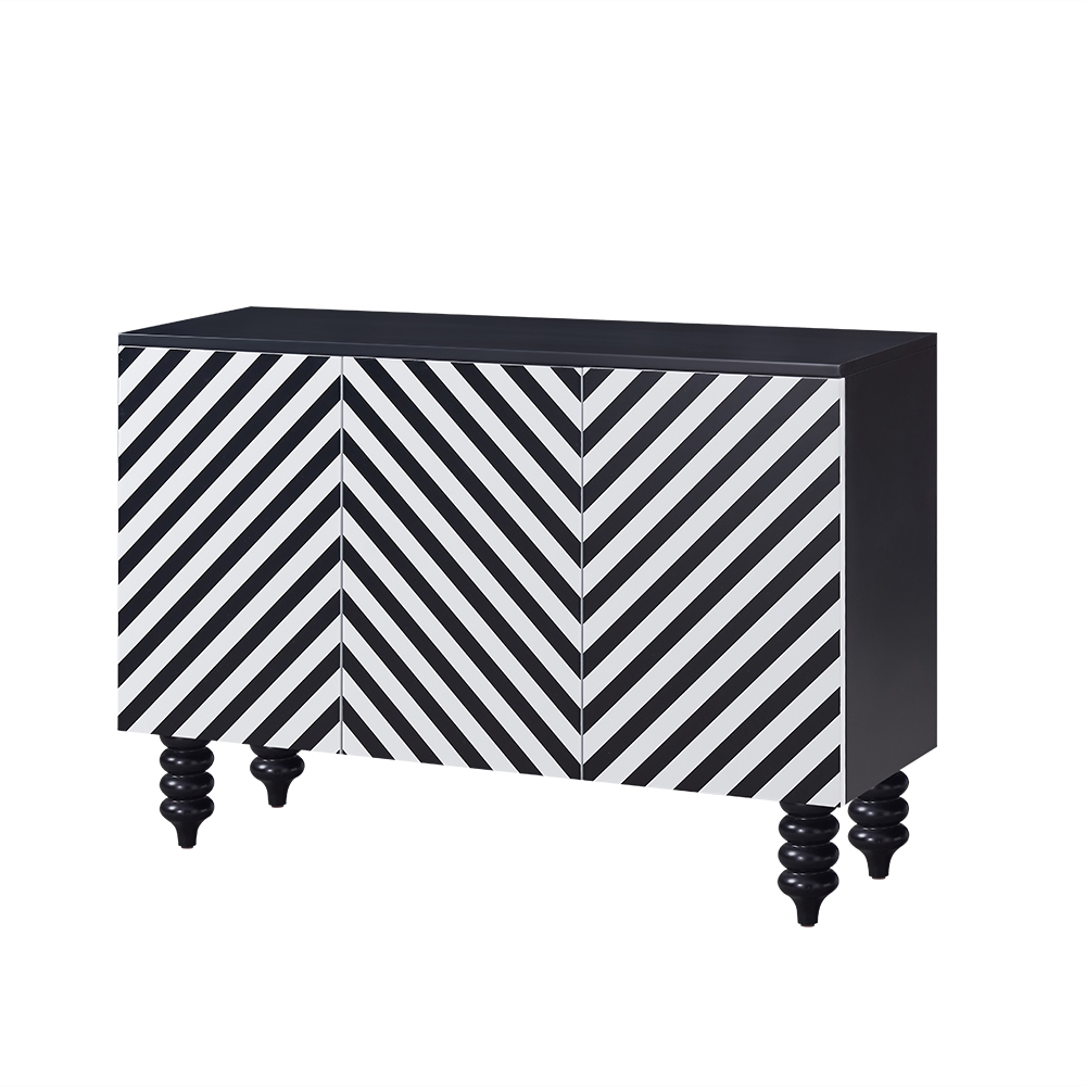 Black & White Cabinet Zebra-Stripe Patterned Surface with 2 Doors & Spinning Top Legs window image