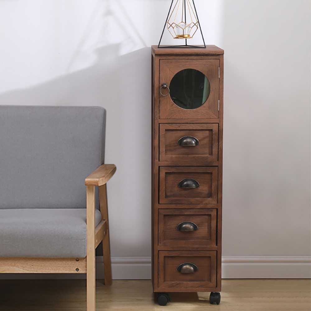 Retro Storage Cabinet with 4 Drawers on Wheels window image