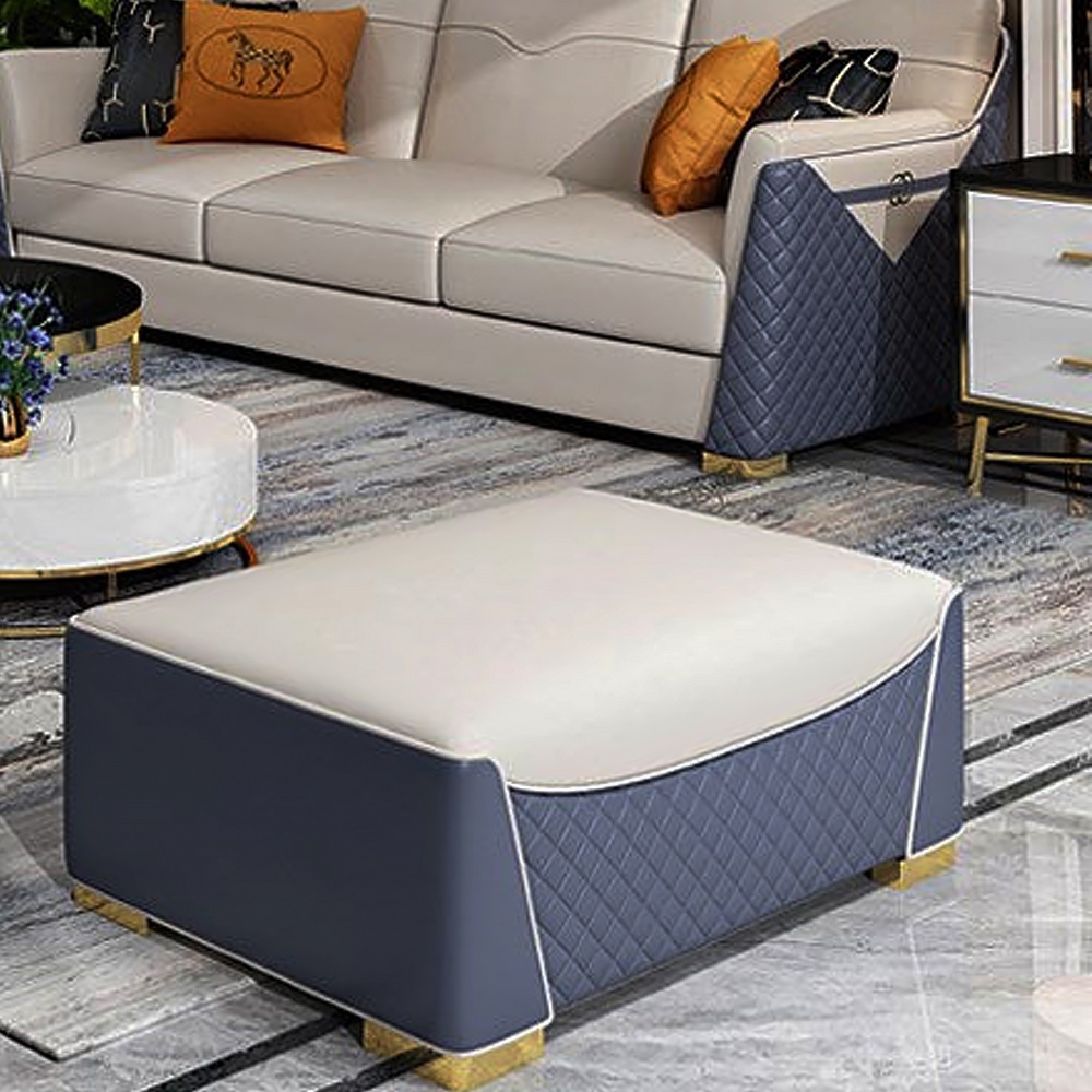 Luxury Ottoman Faux Leather Upholstered Ottoman Stool Gold Legs window image
