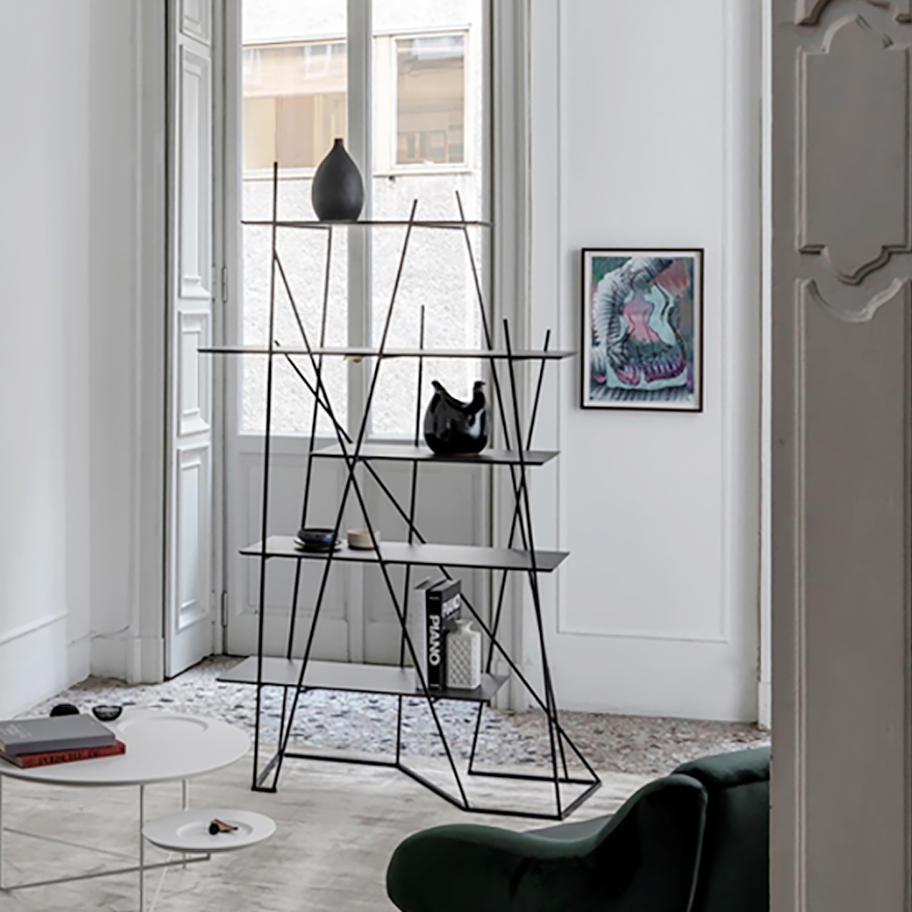 75" Contemporary Abstract 5-Tiered Etagere Bookshelf in Black window image