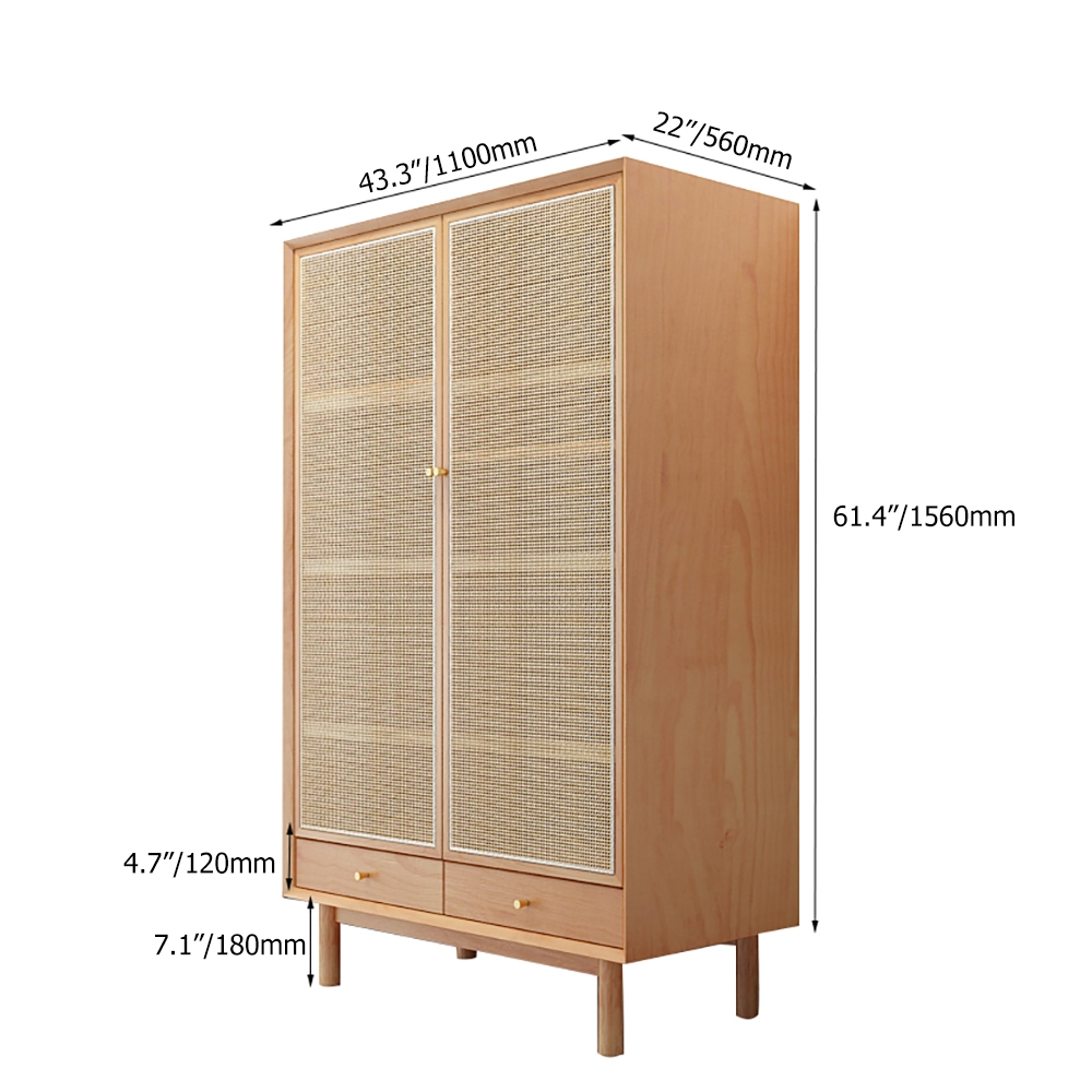 Cottage Natural 2-Door Rattan Woven Closet with Drawers & Shelves window image
