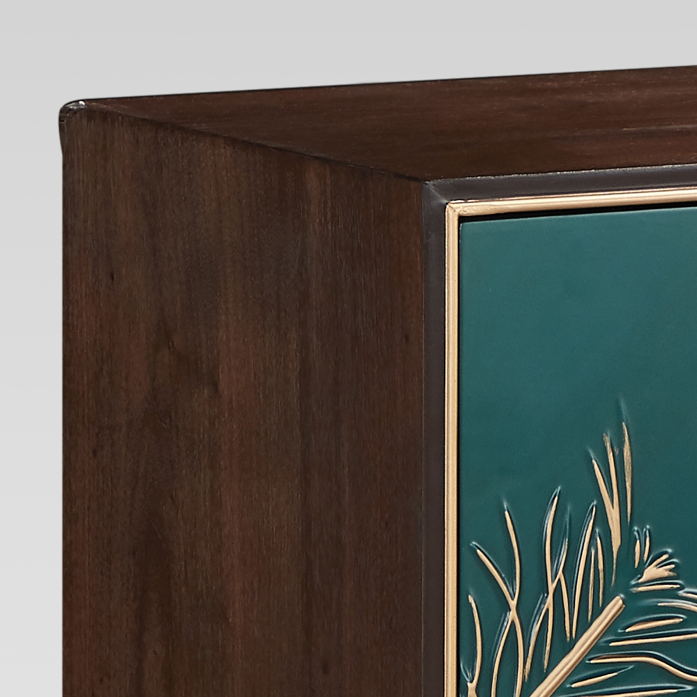 Novelty Green Sideboard Buffet Feather Patterned Cabinet with Shelves & Doors in Small window image