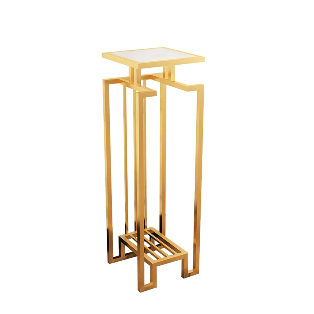 700mm Unique Gold Freestanding Marble Plant Stand with Shelf window image