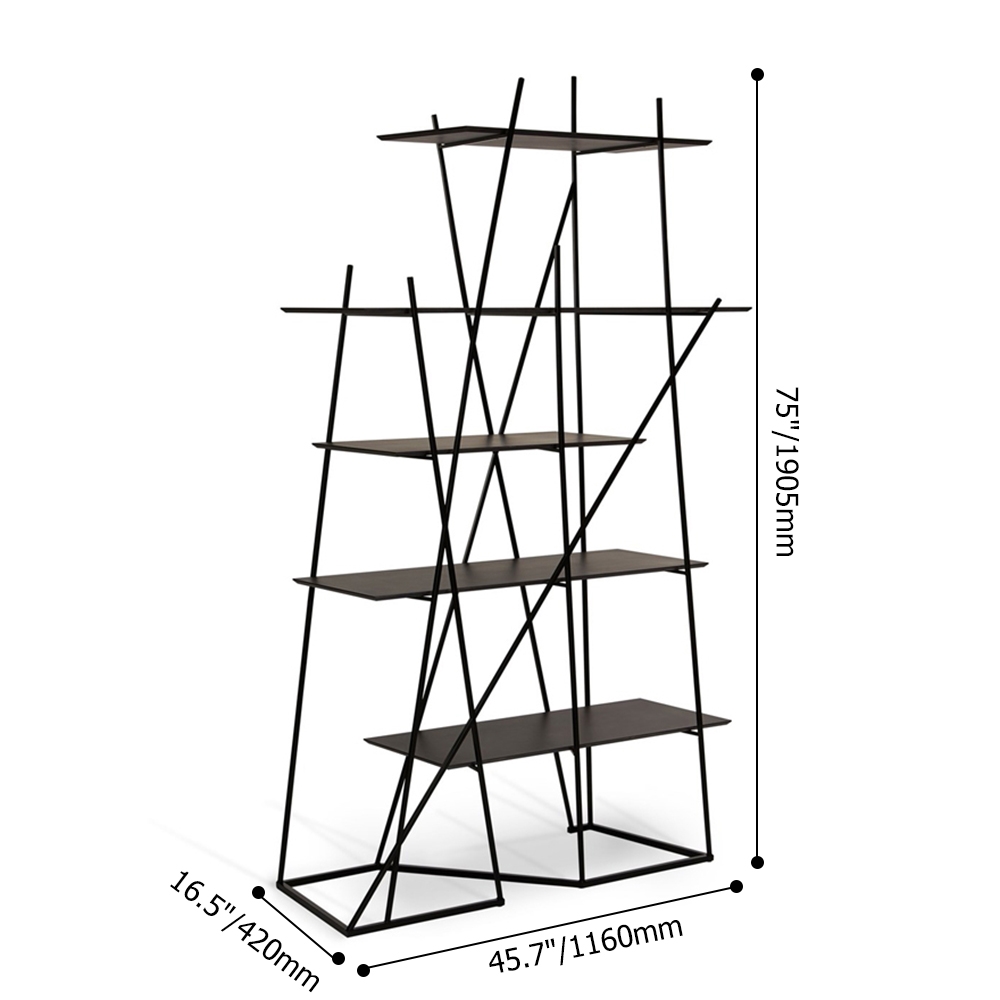 75" Contemporary Abstract 5-Tiered Etagere Bookshelf in Black window image