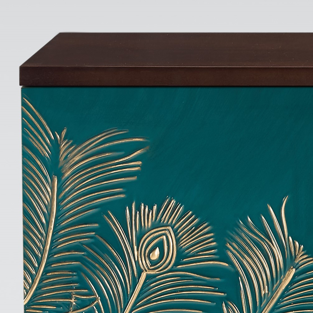 Novelty Green Sideboard Buffet Feather Patterned Cabinet with Shelves & Doors in Large window image