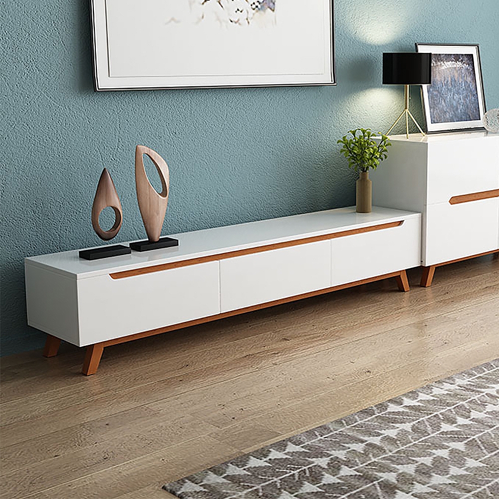 1800mm Nordic Minimalist TV Stand White Lacquered 3-Drawer Media Console window image