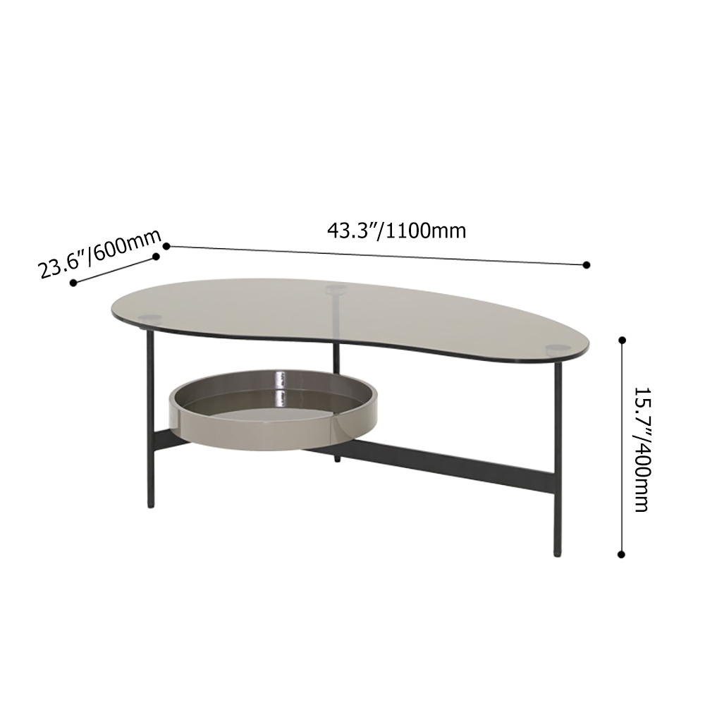 Modern Coffee Table with Shelf Tempered Glass Top & Metal Frame window image