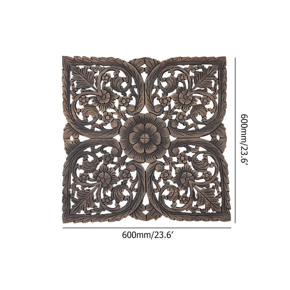 Vintage Style Square Wooden Hollow-out Carving Flower Patterns Wall Decor window image