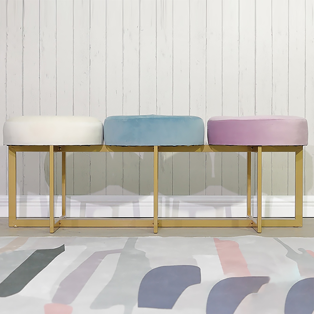 Nordic Bench Velvet Upholstered Bench Tree-In-One Chair Bench in Gold Finsh window image