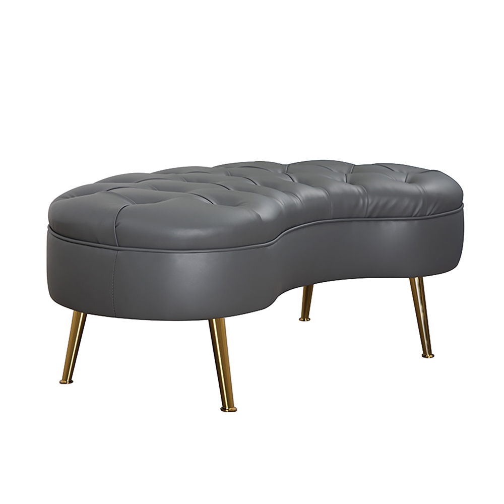 Tufted Bench PU Leather Upholstered Bench in Gold Legs window image