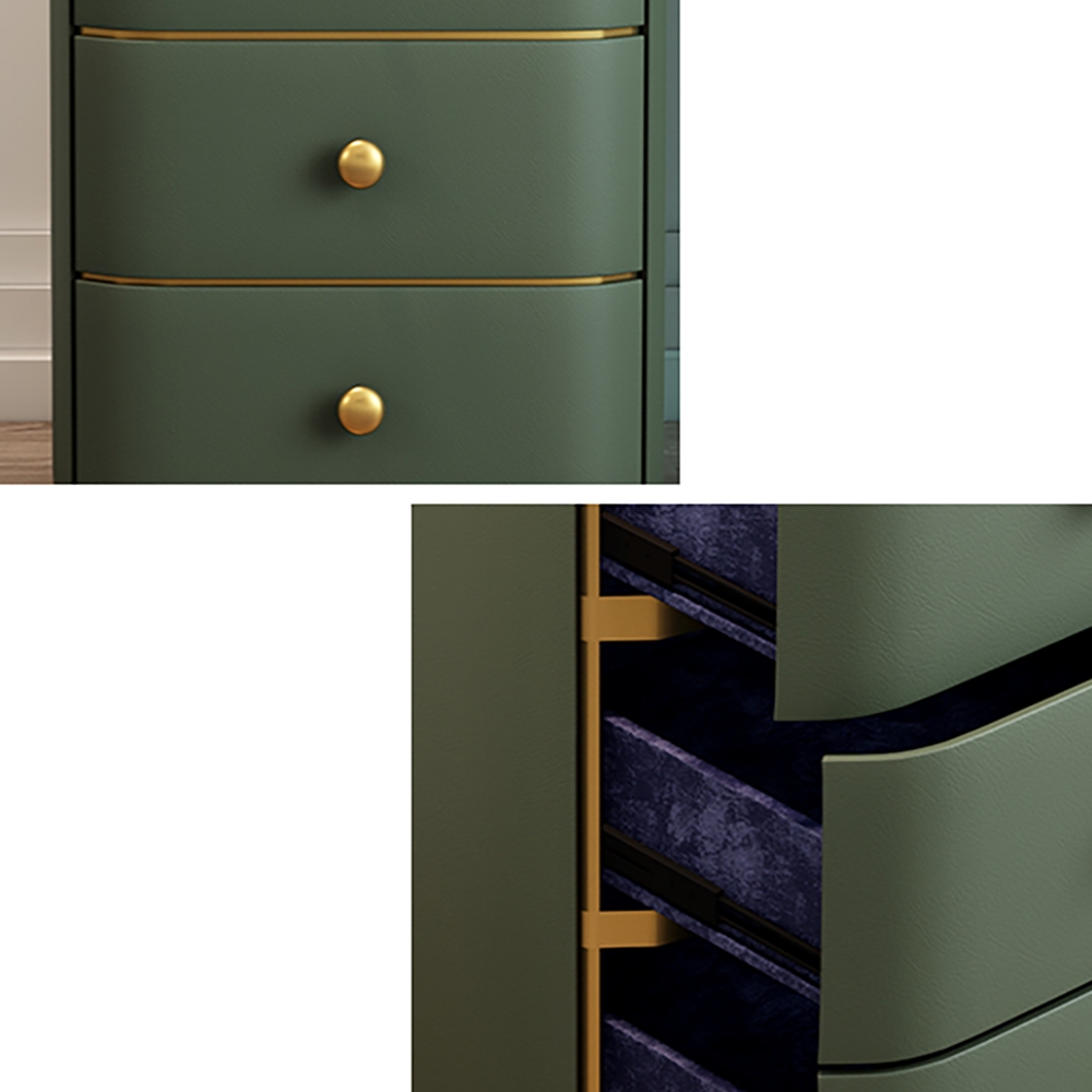 Modern Green Nightstand Black Sintered Stone Top Faux Leather Upholstery with 3 Drawers window image