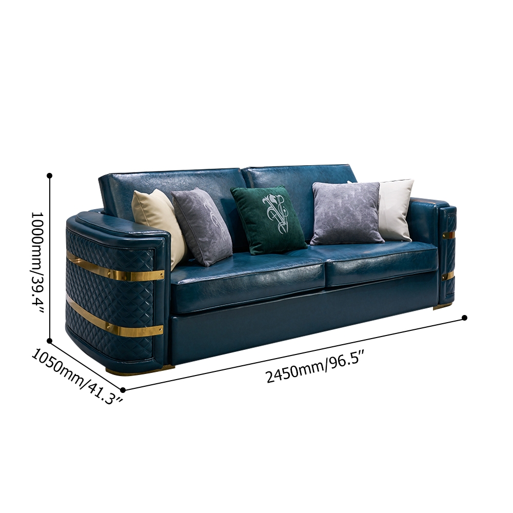 2450mm Retro Upholstered Microfiber Leather Sofa 3-Seater Luxury Sofa with Gold Base window image