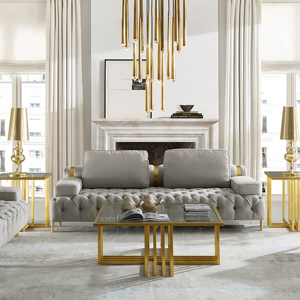 82.7" Mid-century Tufted Velvet Upholstered Sofa 3-Seater Sofa Luxury Sofa window image