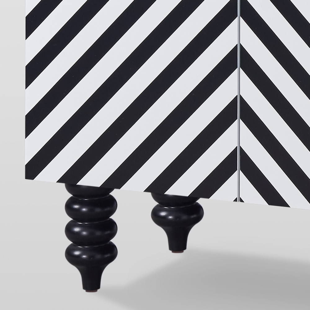 Black & White Cabinet Zebra-Stripe Patterned Surface with 2 Doors & Spinning Top Legs window image