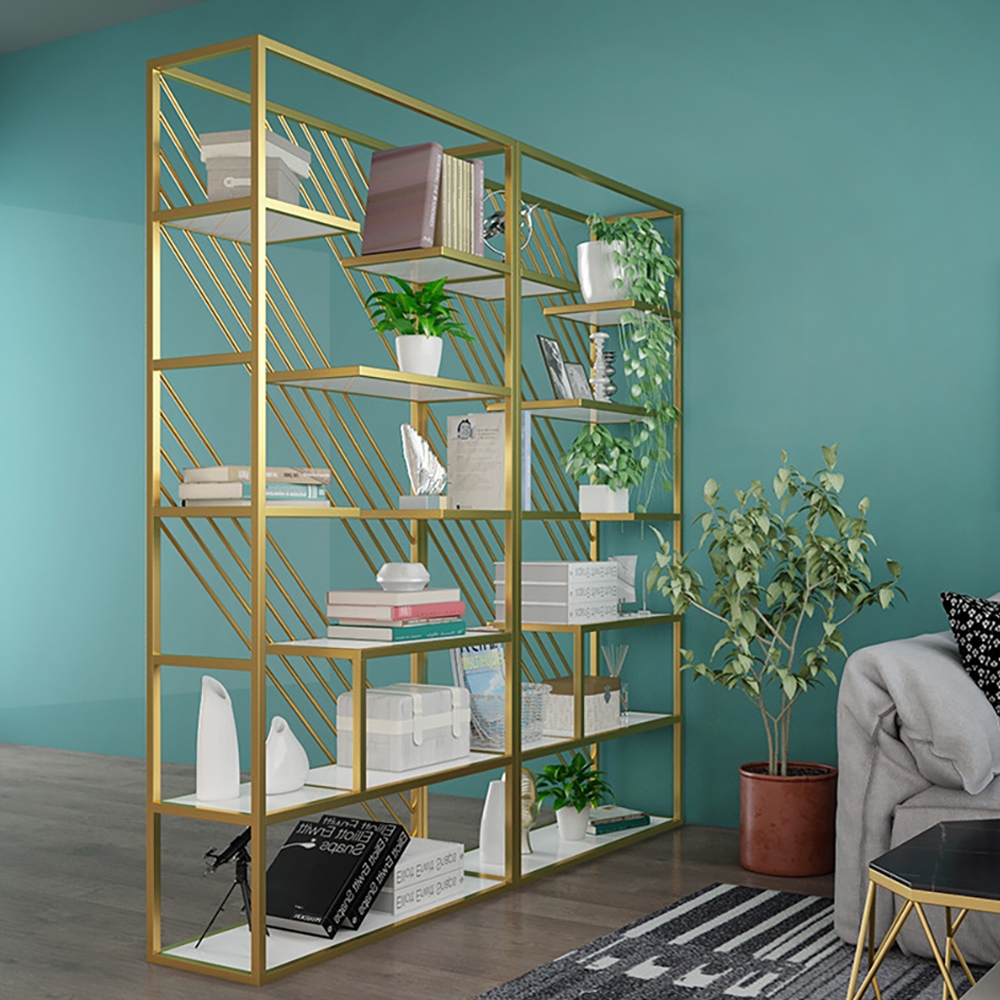 70" Contemporary Etagere Bookshelf in Gold & White window image