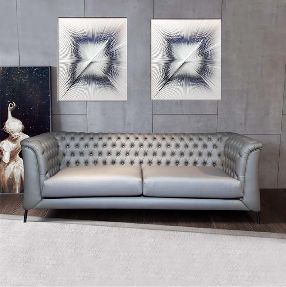 2100mm Grey Upholstered Leather Sofa 3-Seater Sofa Luxury Sofa Solid Wood Frame window image
