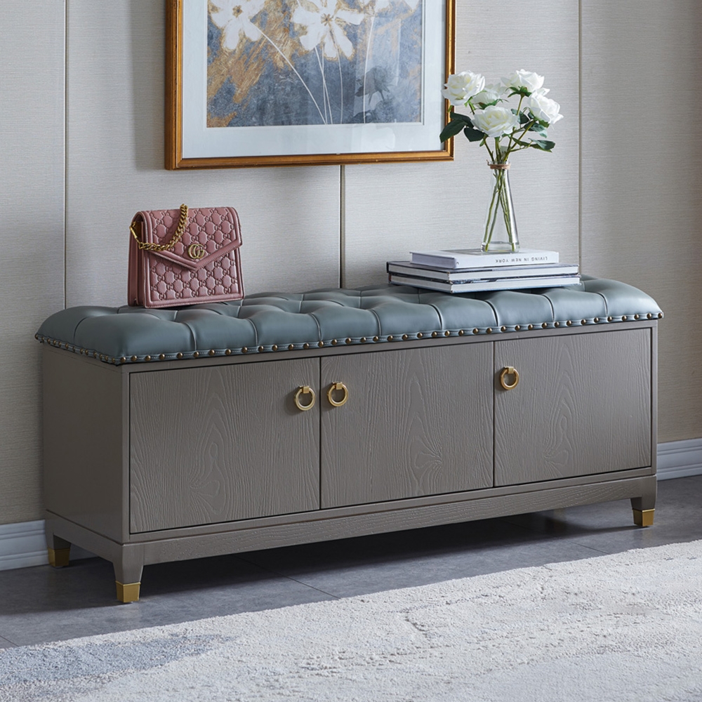 Retro Bench Upholstered Shoe Rack in Blue window image