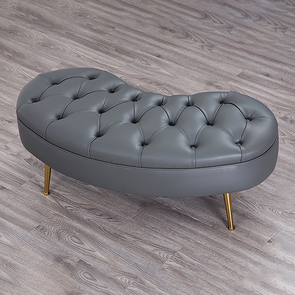 Tufted Bench PU Leather Upholstered Bench in Gold Legs window image