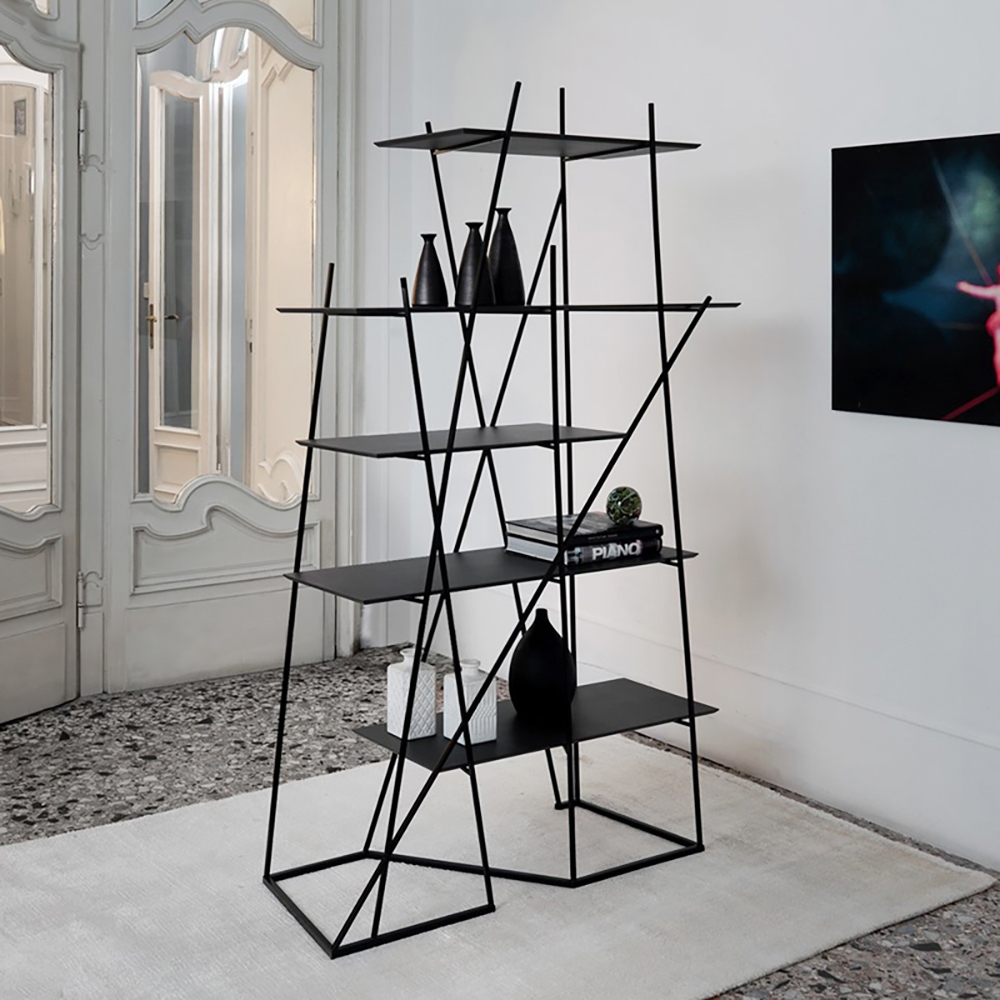 75" Contemporary Abstract 5-Tiered Etagere Bookshelf in Black window image
