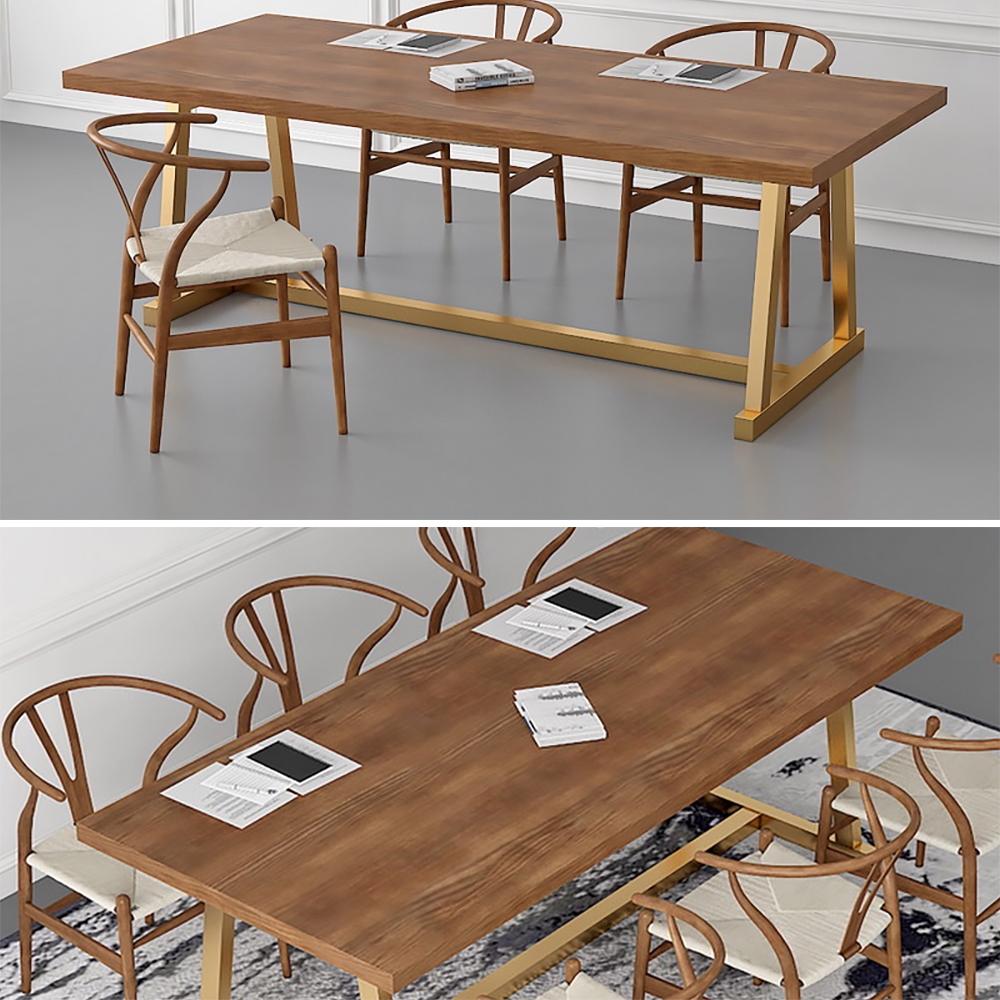 47.2" Retro Rectangular Dining Table with Solid Wood Top & Metal Base window image