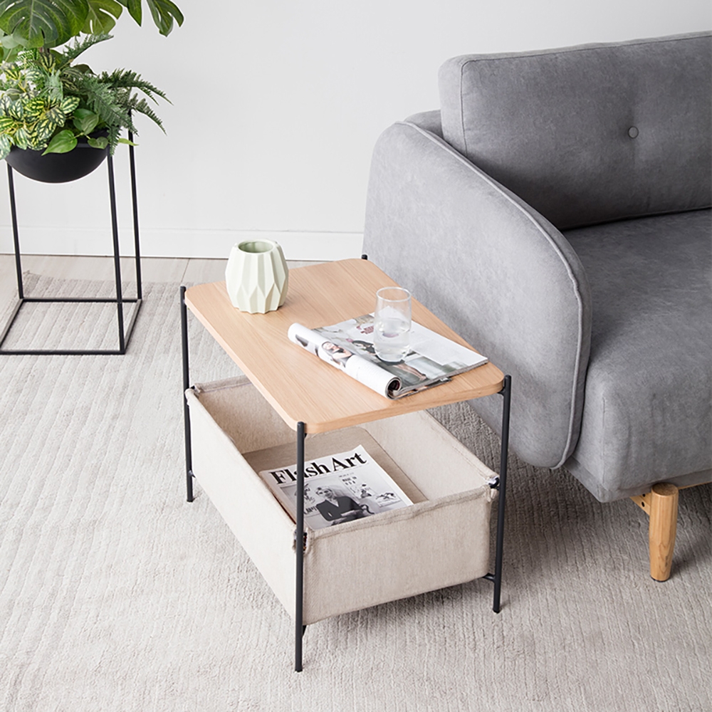 Modern Rectangular End Table with Storage Wood Top & Metal Legs Side Table window image