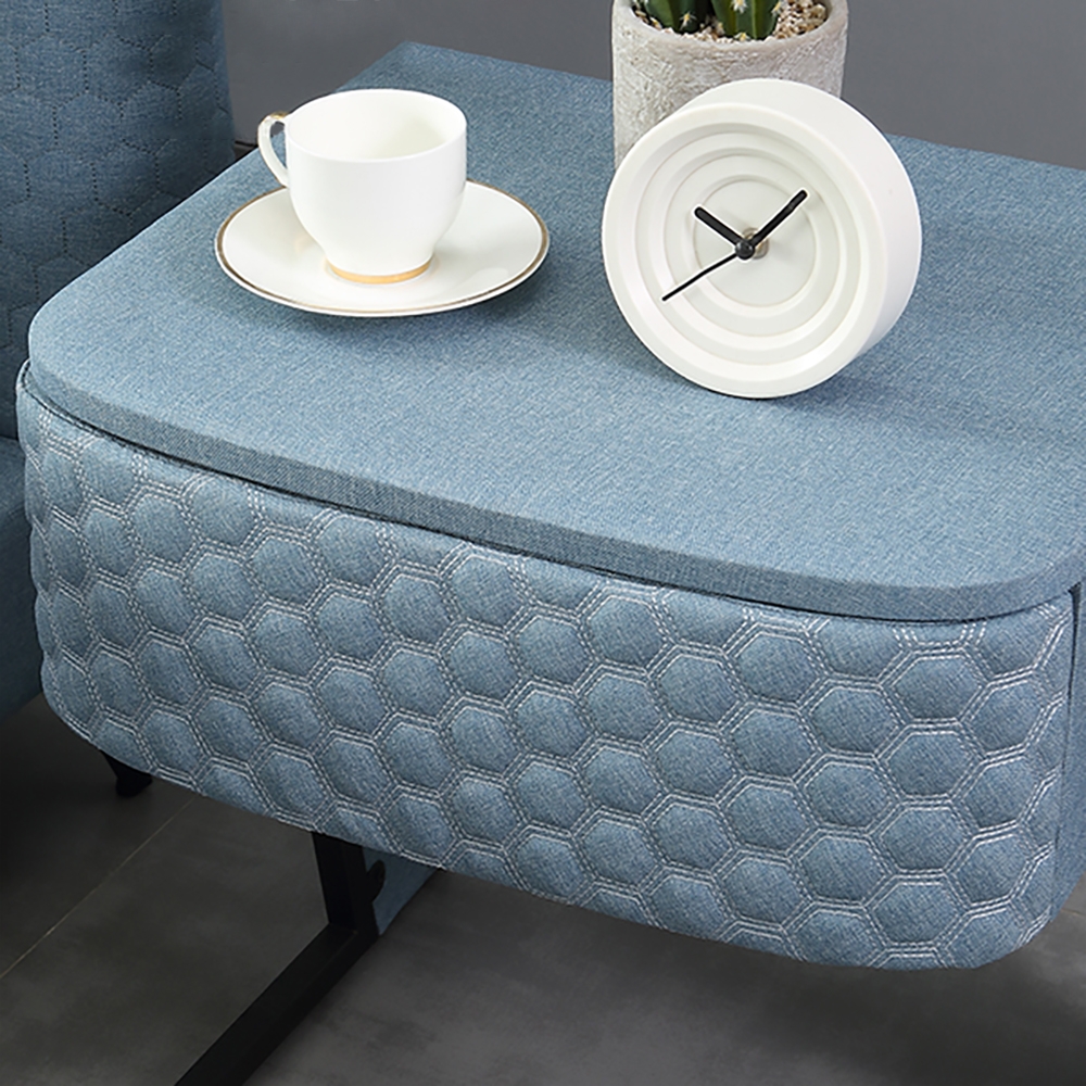 Italian Luxury Blue Nightstand 1-Drawer Fabric Bedside Table window image