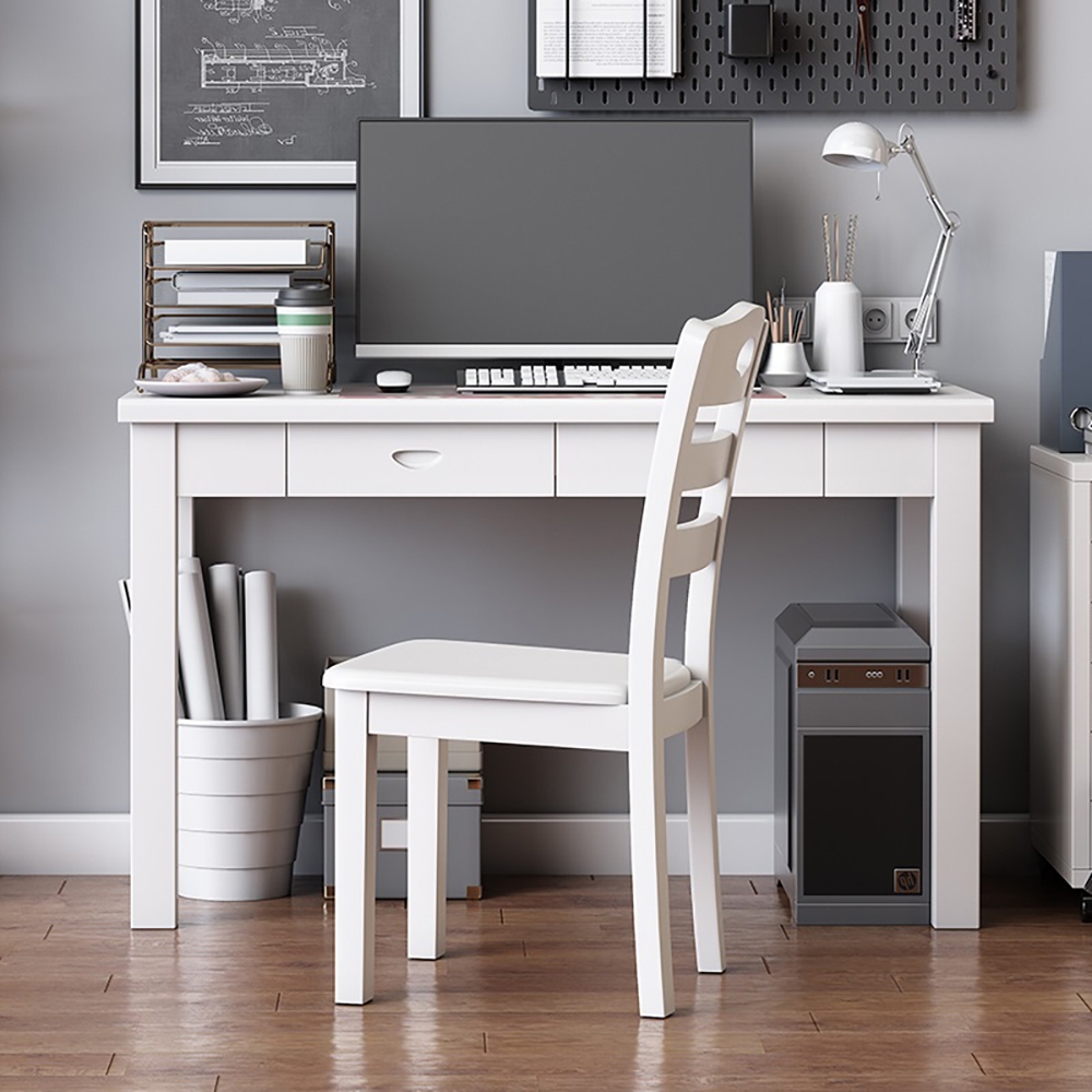 Modern White Rectangular Home Office Desk with Drawers Wooden Desk window image