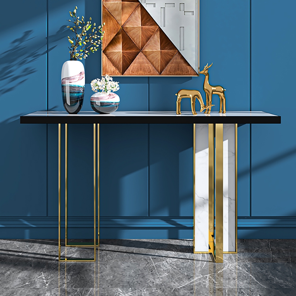 39.4" Narrow Console Table with Sintered Stone Top Metal Frame Entryway Table window image