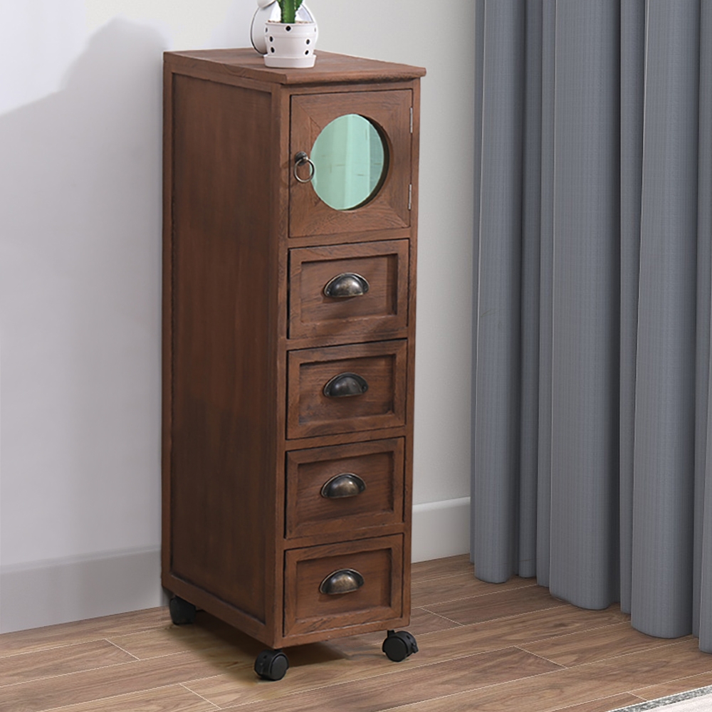 Retro Storage Cabinet with 4 Drawers on Wheels window image