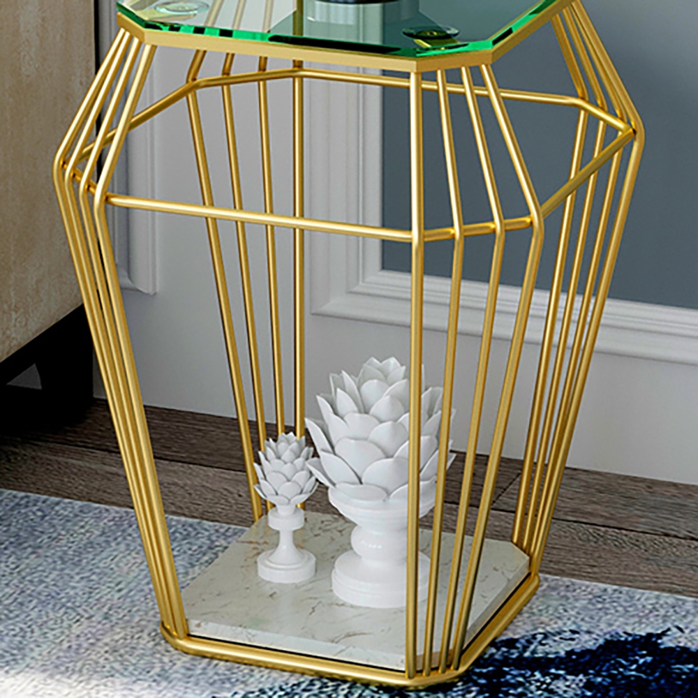 Modern End Table with Tempered Glass Top & Metal Frame in Gold Side Table window image