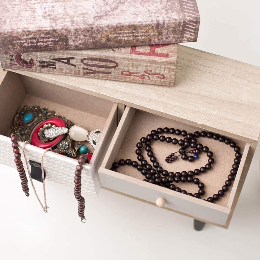 Nordic Rustic Wooden 4-Drawer Jewelry Box Desk Organiser in Natural window image