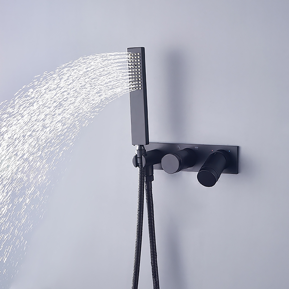 Sleek Wall Mounted Waterfall Bathtub Faucet with Handshower in Matte Black window image