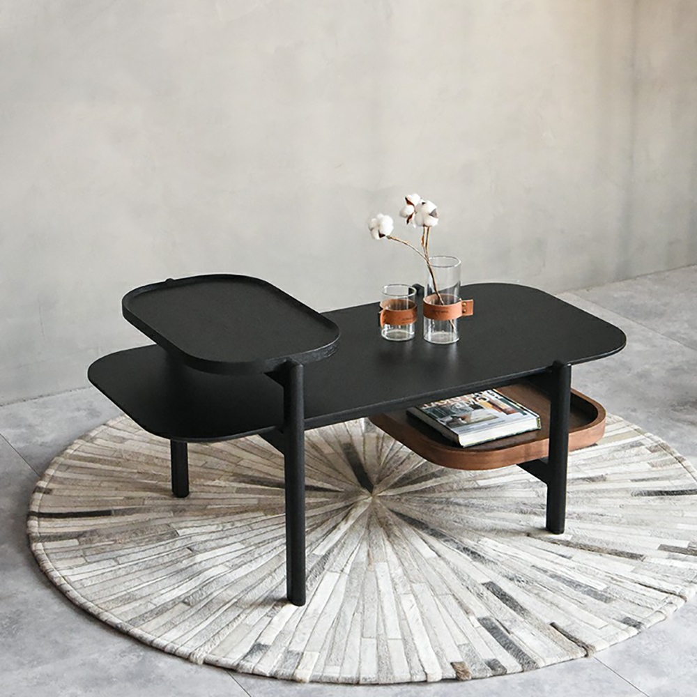 Black Coffee Table with Shelves Multi-tiered Accent Table window image