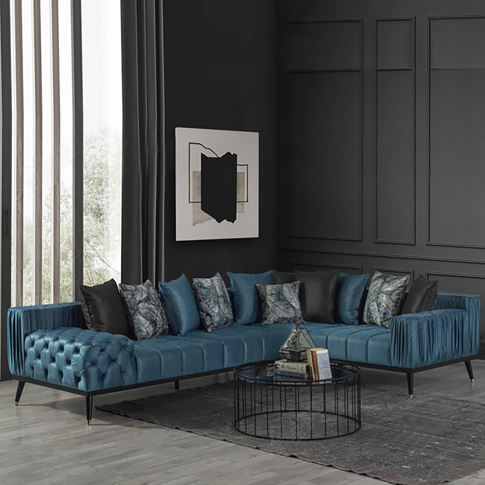 98.4" Modern Blue Velvet Upholstered Sofa 3-Seater Sofa Sectional Sofa window image