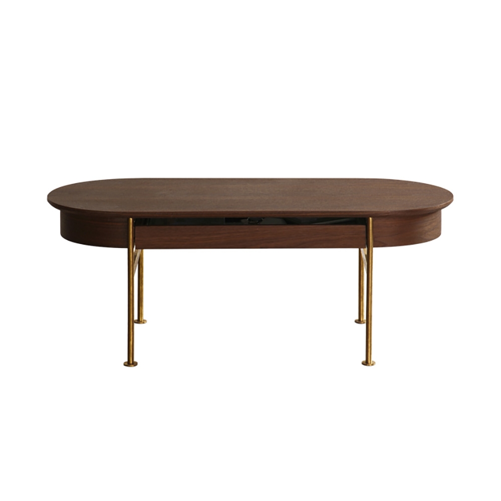Walnut Oval Coffee Table with Drawer Wooden Top & Stainless Steel Legs window image