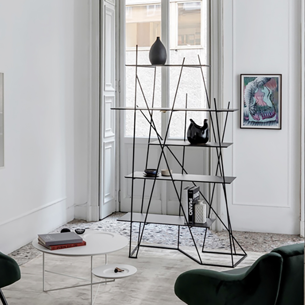 75" Contemporary Abstract 5-Tiered Etagere Bookshelf in Black window image