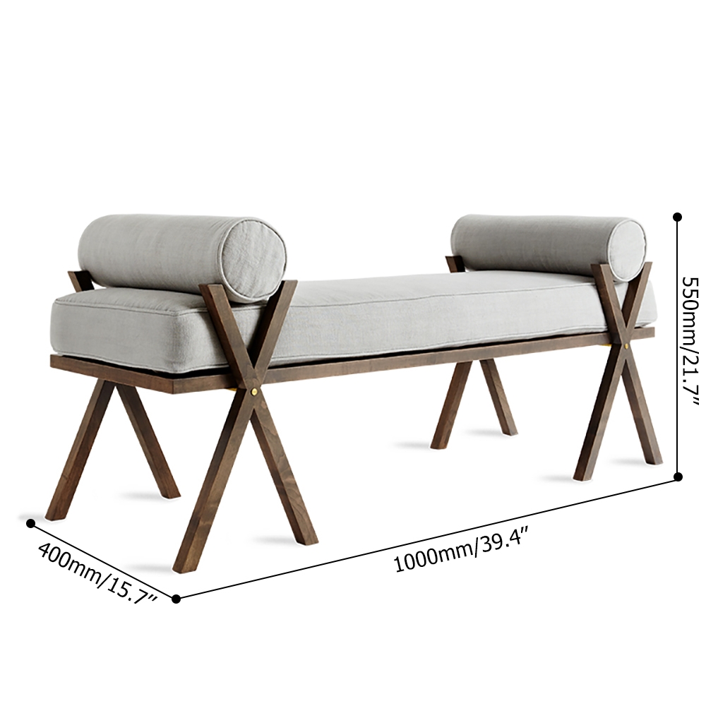 1000mm Retro Grey Bench Upholstered Cotton & Linen Bench Pillow Included window image