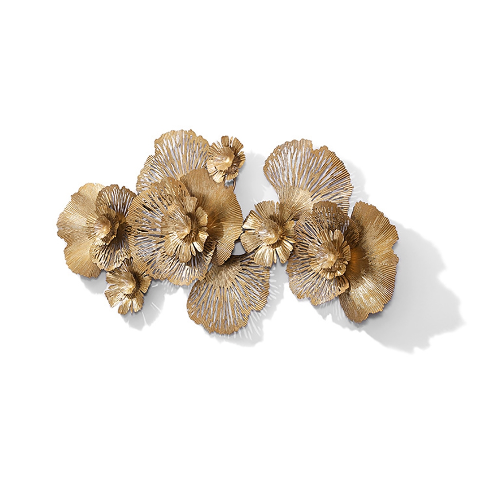 3D Hollow-out Golden Flowers Background Hanging Wall Decor 52"W x 24.3"H window image