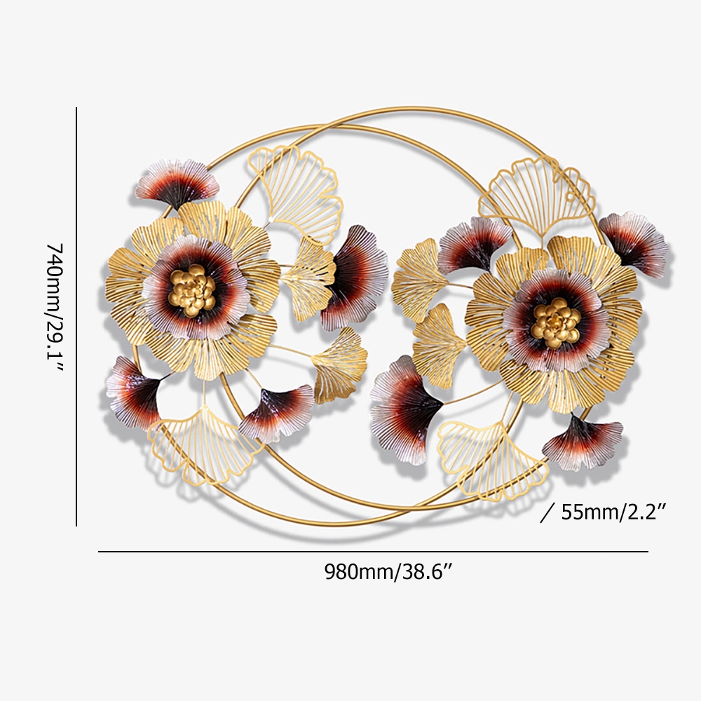 Luxury Modern Style 3D Metal Ginkgo Leaves Flower Creative Hanging Wall Decor window image