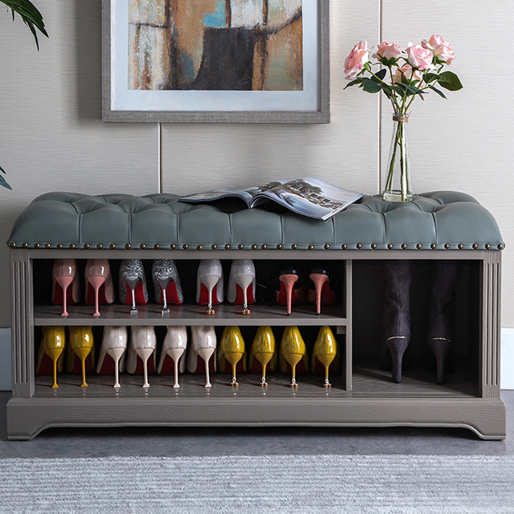 Old-Fashioned Upholstered Shoe Rack with Door window image