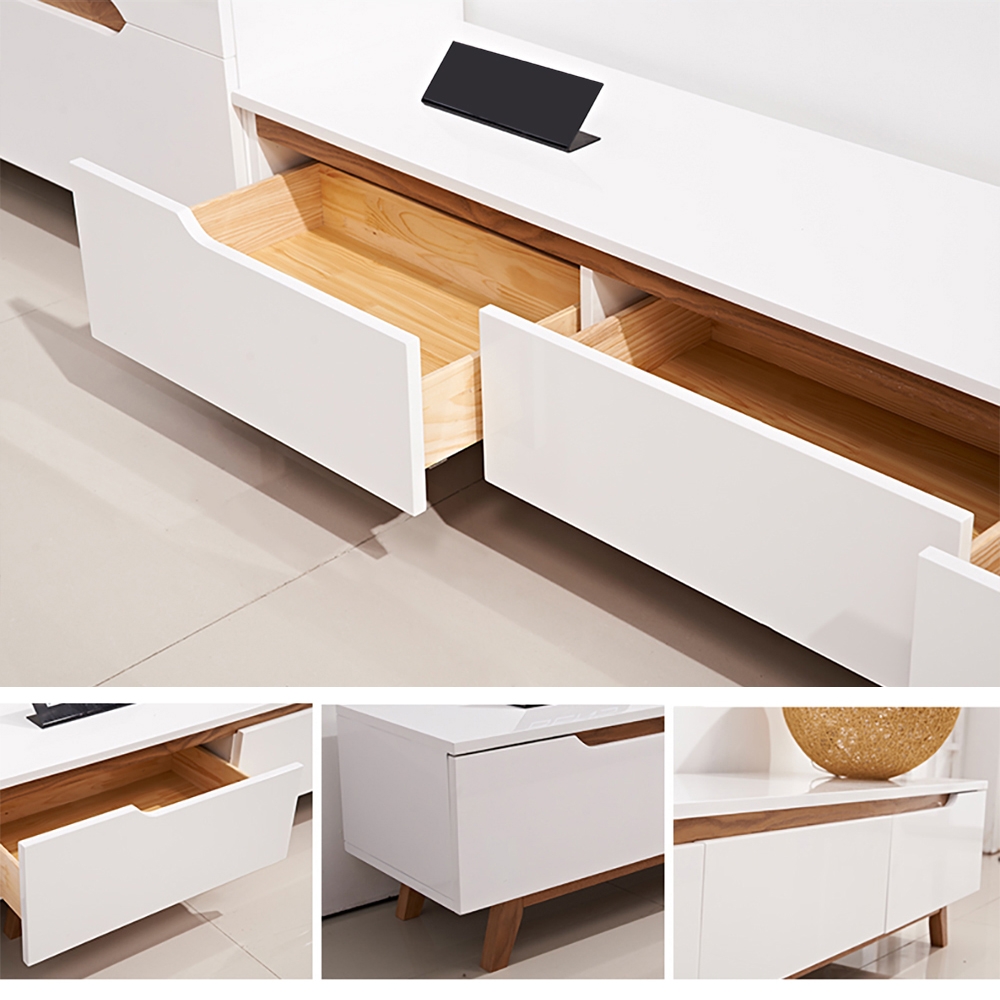 1800mm Nordic Minimalist TV Stand White Lacquered 3-Drawer Media Console window image