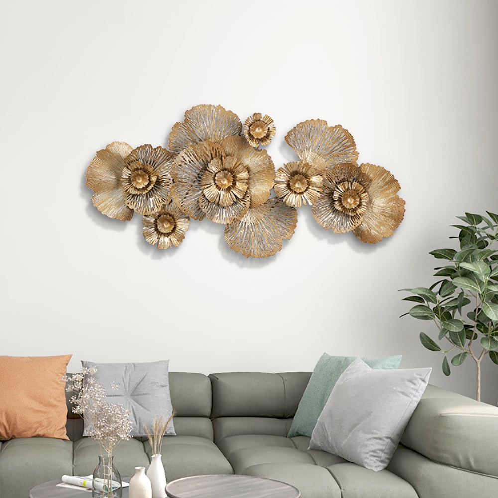 3D Hollow-out Golden Flowers Background Hanging Wall Decor 52"W x 24.3"H window image