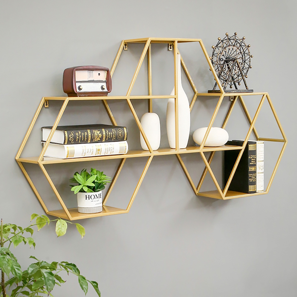 Nordic 3-Hexagon Floating Shelf Decorative Wall Shelf Metal Set window image