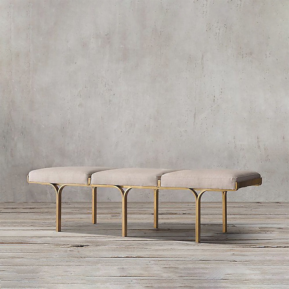 Nordic Bench Beige Velvet Upholstered Bench in Gold Legs window image